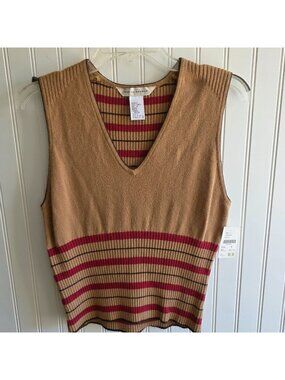 Melrose Studio Angora Sweater Vest M Beige Multi Striped Indie Retro Layering
